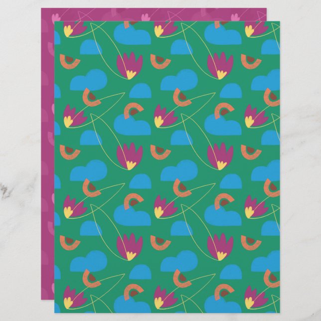 Cloud Floral Scrapbook Papier (Voorkant / Achterkant)