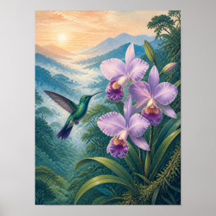 Cloud Forest Kolibrie Orchidee 12x16 Poster