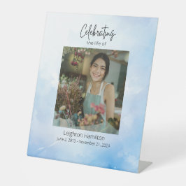 Cloud Funeral Viering van het Leven Teken Reclamebord Met Voetstuk