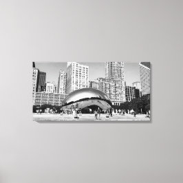 Cloud Gate The Bean Chicago Wit en Zwart Breed Canvas Afdruk