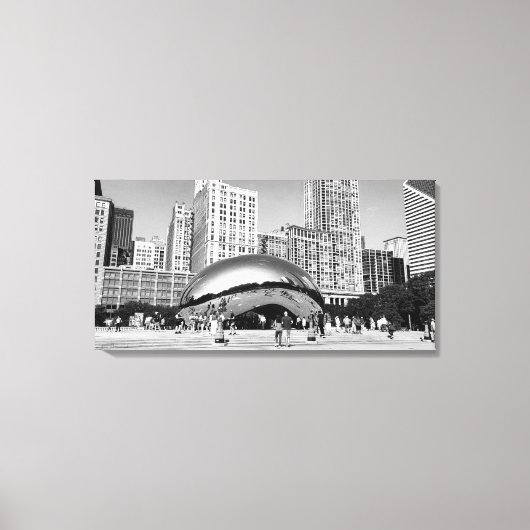 Cloud Gate The Bean Chicago Wit en Zwart Breed Canvas Afdruk (Voorkant)
