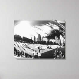 Cloud Gate The Bean Chicago Wit en Zwart Lndscp Canvas Afdruk