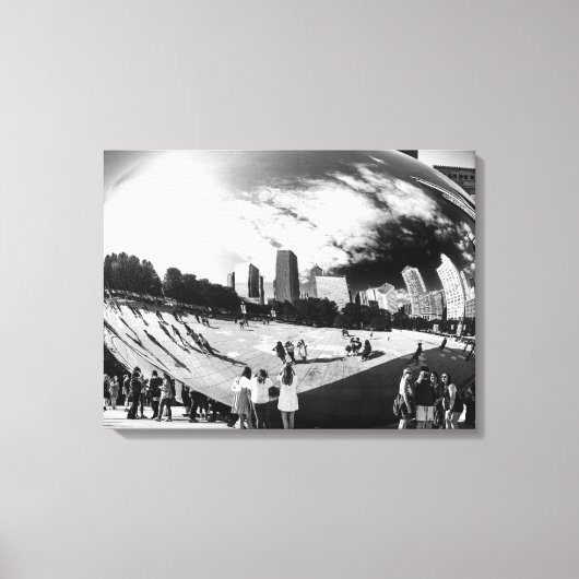 Cloud Gate The Bean Chicago Wit en Zwart Lndscp Canvas Afdruk (Voorkant)