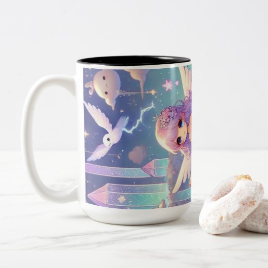 Cloud girl design tweekleurige koffiemok (Met donut)