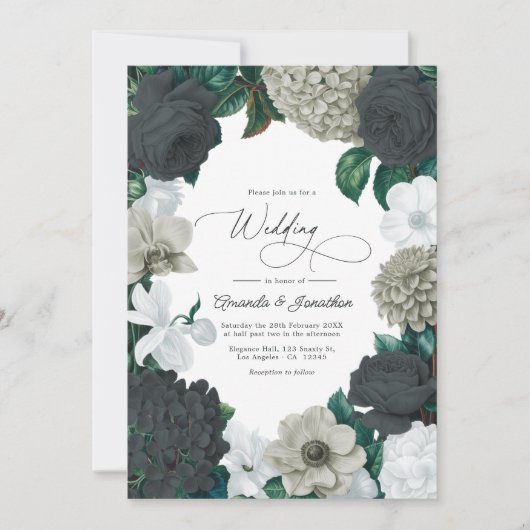 Cloud Gray, Charcoal Slate & Soft White Wedding Kaart (Voorkant)