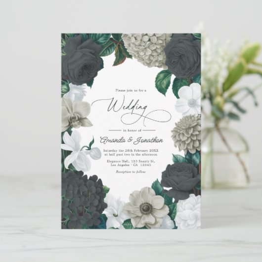 Cloud Gray, Charcoal Slate & Soft White Wedding Kaart (Staand voorkant)