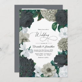 Cloud Gray, Charcoal Slate & Soft White Wedding Kaart