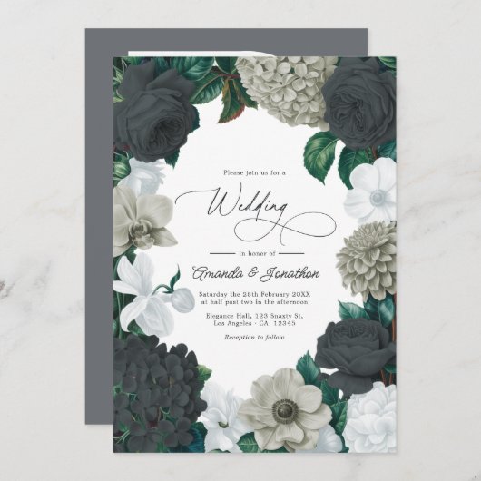 Cloud Gray, Charcoal Slate & Soft White Wedding Kaart (Voorkant / Achterkant)