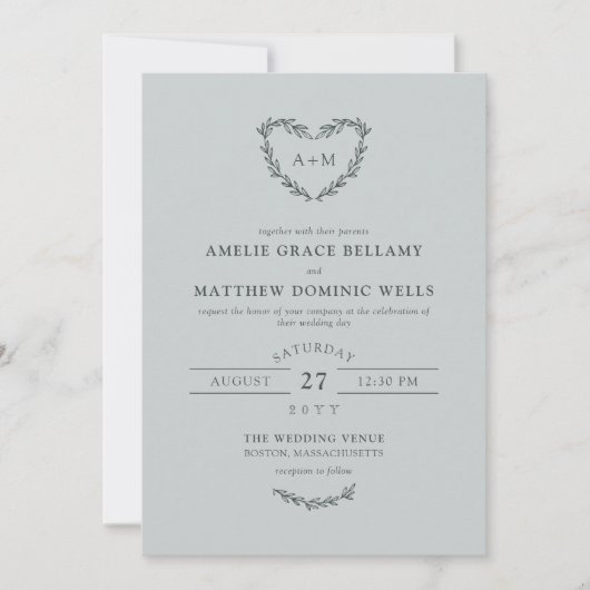 Cloud Gray Heart Wreath 2 in 1 Weddenschap Kaart (Voorkant)