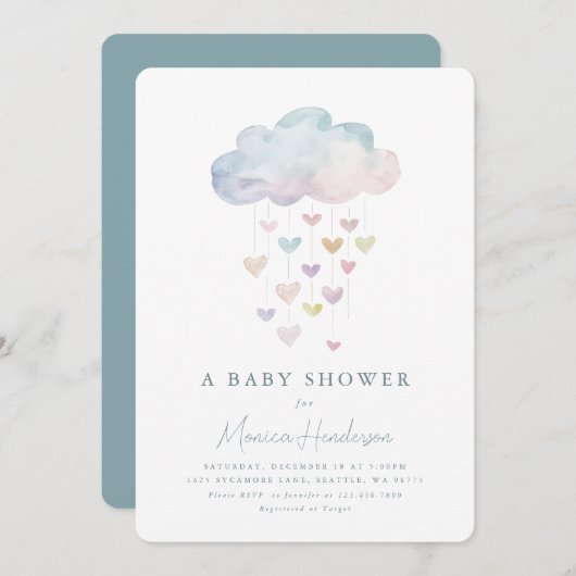 Cloud & Hearts Baby shower Kaart (Voorkant / Achterkant)