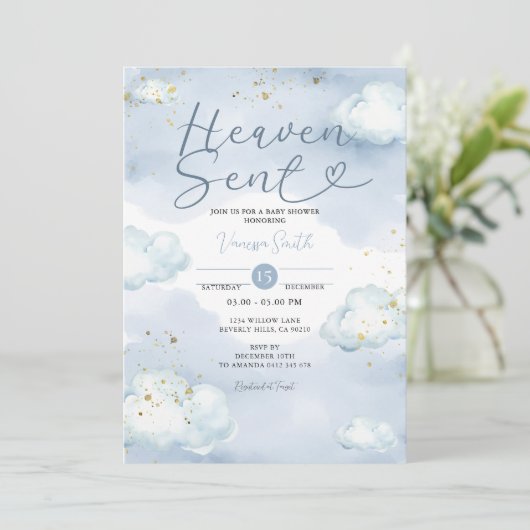 Cloud Heaven Sent Baby Shower Gold Glitter Kaart (Staand voorkant)