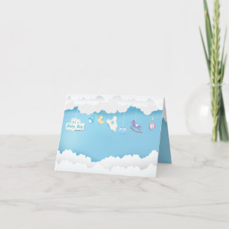 Cloud met speelgoed op sky baby boy shower card kaart
