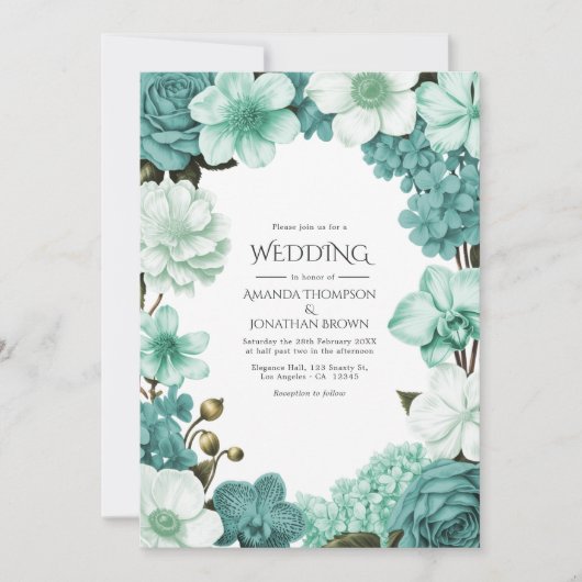Cloud Mint, Frosted Teal & Seaglass Ivory Wedding Kaart (Voorkant)