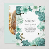 Cloud Mint, Frosted Teal & Seaglass Ivory Wedding Kaart (Voorkant / Achterkant)