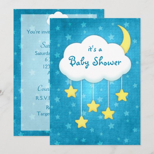 Cloud Mobile Baby shower Invitation Kaart (Voorkant / Achterkant)