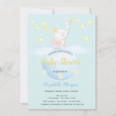 Cloud Moon, Stars Elephant Blue Stippen Baby showe Kaart (Voorkant)