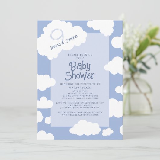 Cloud Negen 9 Baby shower Ouders om Schattige Part Kaart (Staand voorkant)
