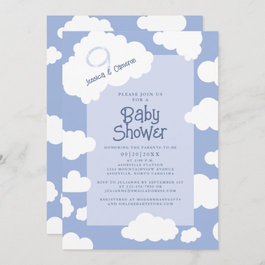 Cloud Negen 9 Baby shower Ouders om Schattige Part Kaart (Voorkant / Achterkant)