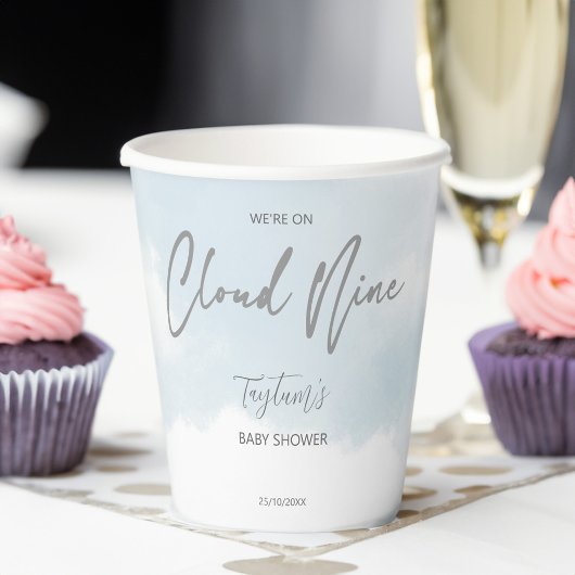 Cloud negen baby shower grijs stoffig blauw papieren bekers