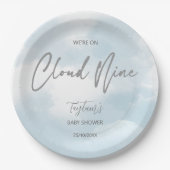 Cloud negen baby shower grijs stoffig blauw papieren bordje (Voorkant)