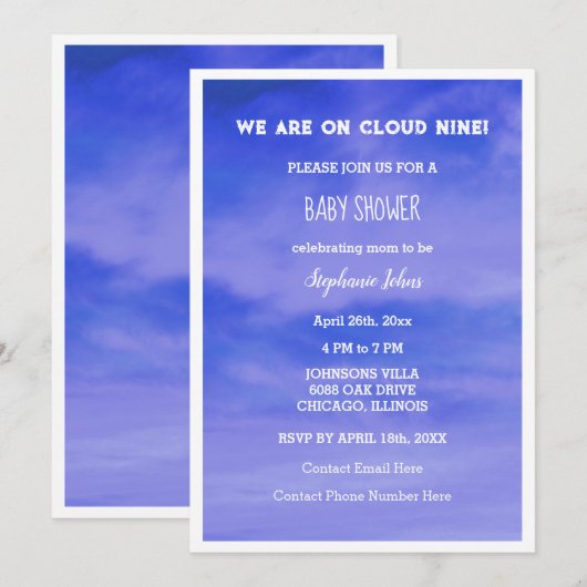 Cloud negen Baby shower jongens meisjes blauw Abst Kaart (Voorkant / Achterkant)
