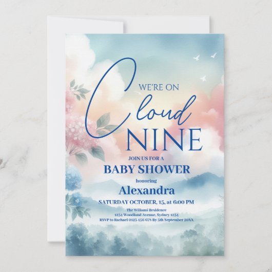 Cloud negen blauw baby boy baby shower kaart (Voorkant)