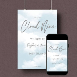 Cloud negen pastel grijs baby shower welkomstbord poster
