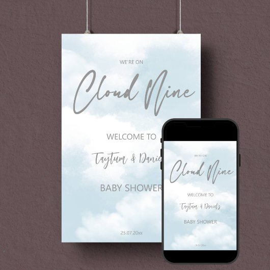 Cloud negen pastel grijs baby shower welkomstbord poster