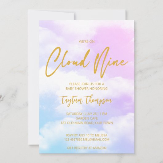 Cloud negen roze en blauw baby shower kaart (Voorkant)