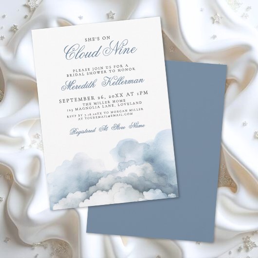 Cloud Nine 9 Elegant Blue Bridal Shower Kaart