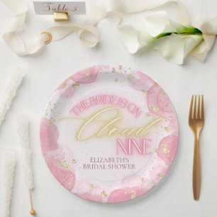 Cloud Nine 9 Glow Roze Goud Glitter Bruiloft Feest Papieren Bordje