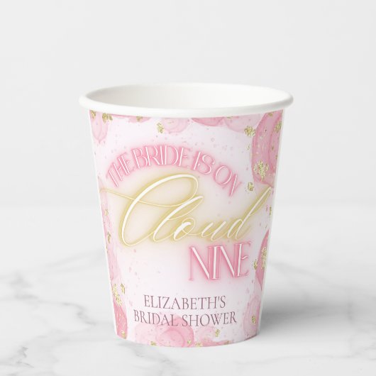 Cloud Nine 9 Glow Roze Gouden Glitter Bruidsfeest Papieren Bekers (Voorkant)