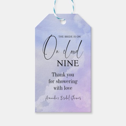 Cloud Nine 9 Kalligrafie Blauw Vrijgezellenfeest F Cadeaulabel (Voorkant)