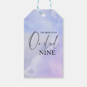 Cloud Nine 9 Kalligrafie Blauw Vrijgezellenfeest F Cadeaulabel (Achterkant)