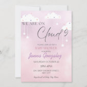Cloud Nine 9 Meisje Roze Baby shower Invitation Kaart (Voorkant)