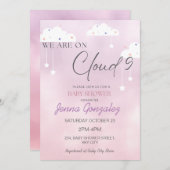 Cloud Nine 9 Meisje Roze Baby shower Invitation Kaart (Voorkant / Achterkant)