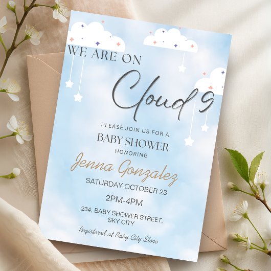 Cloud Nine 9 Sky Baby Boy Baby Shower Invitation Kaart