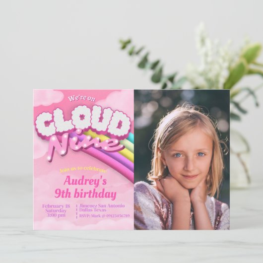 Cloud Nine - 9e verjaardag - meisje Kaart (Staand voorkant)