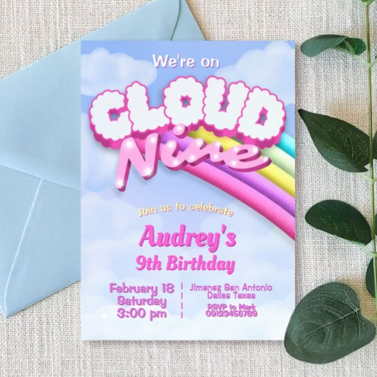 Cloud Nine - 9th Birthday Invitation Kaart