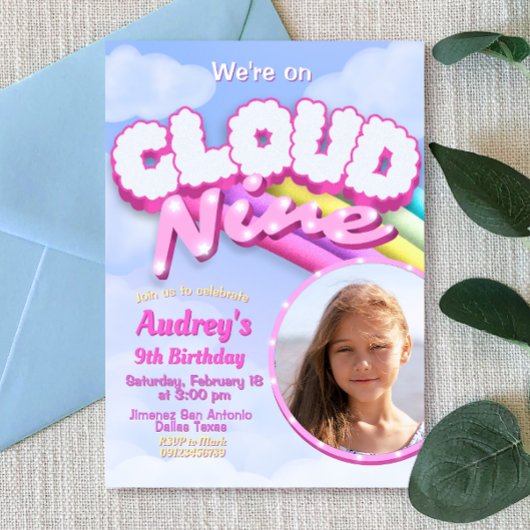 Cloud Nine - 9th Birthday with Photo Kaart