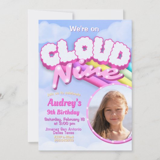 Cloud Nine - 9th Birthday with Photo Kaart (Voorkant)