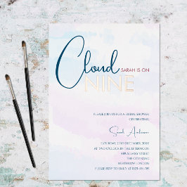 Cloud Nine Abstract Blauwe Roze Gouden Bruiloft Fe Folie Uitnodiging
