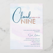 Cloud Nine Abstract Blauwe Roze Gouden Bruiloft Fe Folie Uitnodiging (Voorkant)