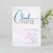 Cloud Nine Abstract Blauwe Roze Gouden Bruiloft Fe Folie Uitnodiging (Staand Voorkant)