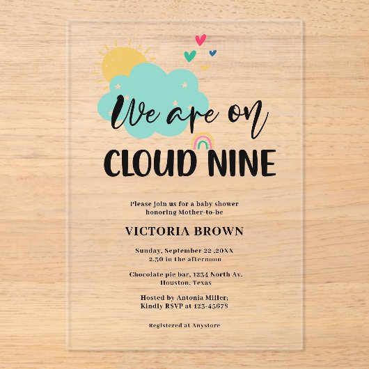 Cloud Nine Baby Shower Acryl Uitnodigingen (Voorkant)