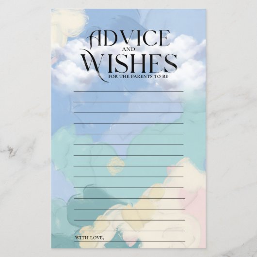 Cloud Nine Baby shower advies en wensen (Voorkant)