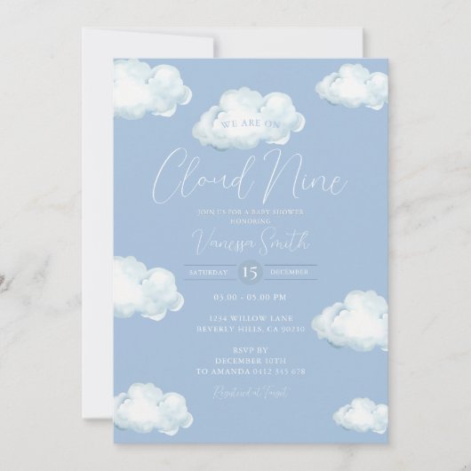 Cloud Nine Baby Shower Blauwe Wolk Kaart (Voorkant)