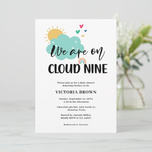Cloud NIne Baby Shower Invitation Kaart (Staand voorkant)