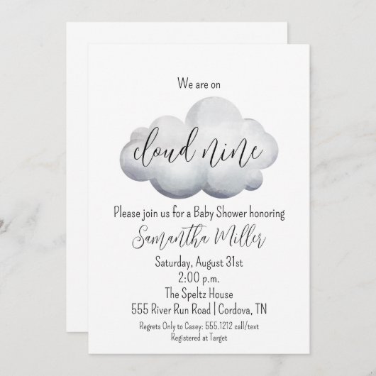 Cloud Nine Baby shower Invitation Kaart (Voorkant / Achterkant)
