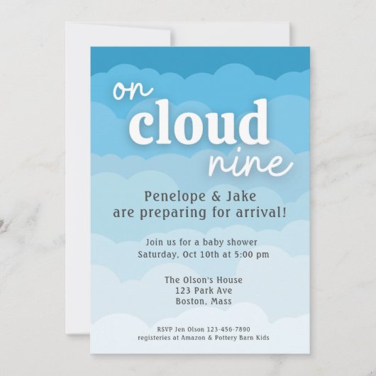 Cloud Nine Baby shower Invitation Kaart (Voorkant)